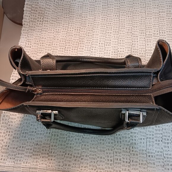 London Fog black faux leather large tote bag purse - Picture 4 of 14